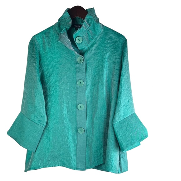 Damee Jacket Blazer Sz Large 12 14 Metallic Teal Turquoise Art to Wear Elegant - Picture 2 of 5